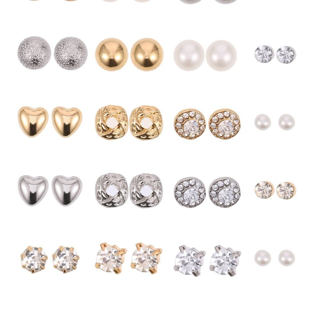 Crystal Pearl Stud Earrings Set Elegant Minimal Chic Jewelry For Women Men